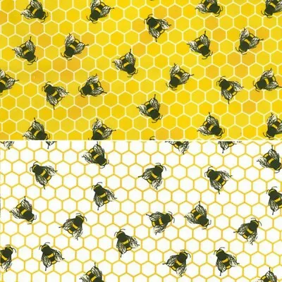 100% Cotton Poplin Fabric Rose & Hubble Buzzy Bumble Bees Honeycomb Insect • £1.50