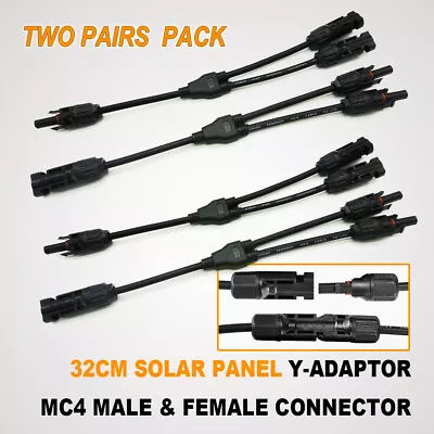 4x FOR MC-4 PLUG SOLAR PANEL INLINE CABLE WIRING Y ADAPTOR CONNECTOR 30CM • $18.95