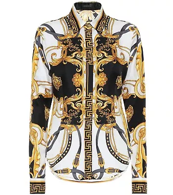 $1.2K VERSACE Barocco Print Silk Blouse Size 44 IT 8 US 12 UK Large NWT • $900