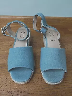 £18.99 • Buy Ladies M&s Siz 5 Wide Fit Blue Denim Espadrilles Ankle Strap Wedge Sandals
