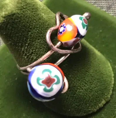 Lot Of 2 Vintage Millefiori Glass Rings Sterling Silver Wire Size 6 Heart • $18.99