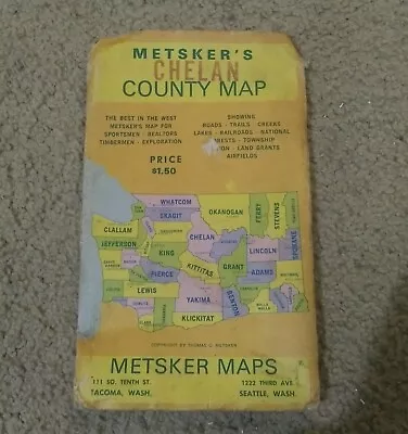 Metsker’s Maps Of Washington State Chelan County 1950s • $7.79