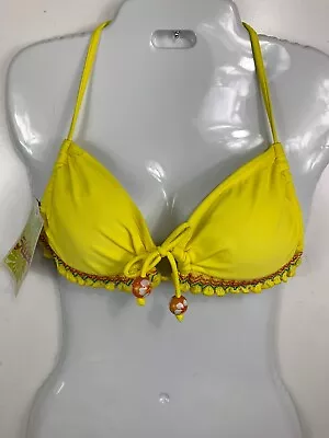 Hobie Small Yellow Ruffle Floral Tasseled Bathing Suit Top Swimwear NWT • $8.99