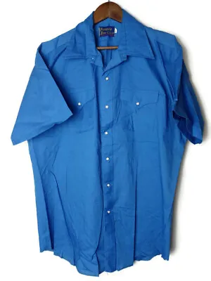 Vtg Panhandle Slim Western Shirt Mens 17.5 Blue Pearl Snap Permanently Pressed • $25.99