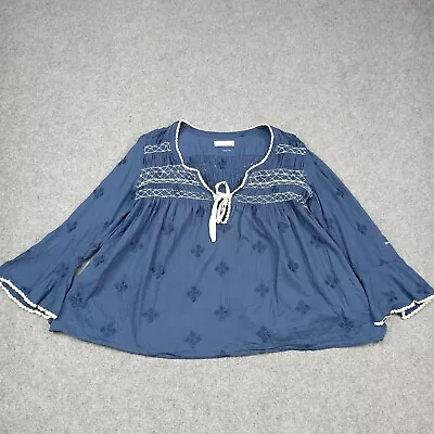 Odd Molly Blouse 2 - M Blue Cotton Woven Elastic Top Embroidered 261 Medium • $67.98