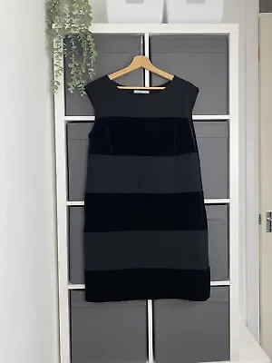Per Una Velvet Stripe Tunic Shift Dress Fits UK 16 Black Lined Evening Occasion • $21.46
