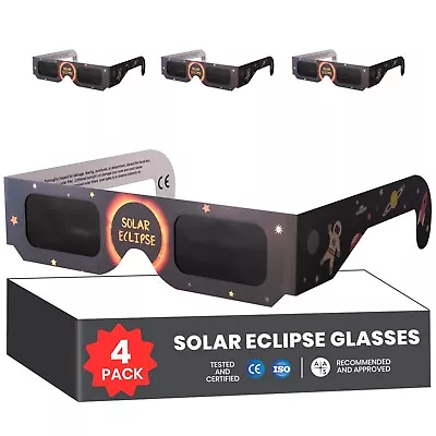Solar Eclipse Glasses 4 Pack - ISO & CE Certified - AAS NASA Approved Safe 2024 • $14.99