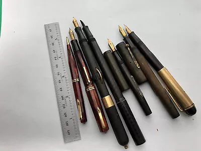 Estate LOT 6 Of Vintage Fountain Pens Waterman Wahl Conklin GOLD NIBS NO RES! • $103.51