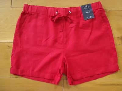 BNWT Ladies UK 14 M&S Collection PURE LINEN SHORTS W Elasticated Waist - RED • £14