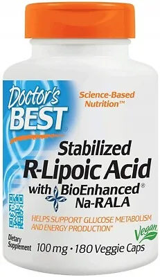 Doctor's Best Stabilized R-Lipoic Acid With BioEnhanced Na-RALA 100mg 180 Vcaps • £77.10