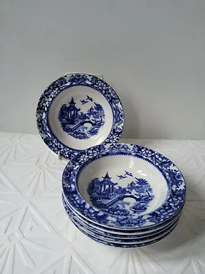 Set 6 Vintage Olde Alton Ware Blue White Small Bowls 14.5c X 4cms Gardens Pagoda • £40