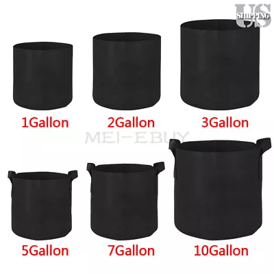 10 Pack Fabric Grow Pots Round Aeration Plant Pots Grow Bags 1-30 Gallon Black • $13.19