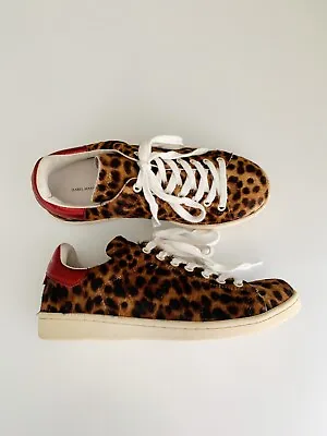 Isabel Marant Bart Leopard Calf Hair Low Top Sneakers In Brown Size 38 • $189