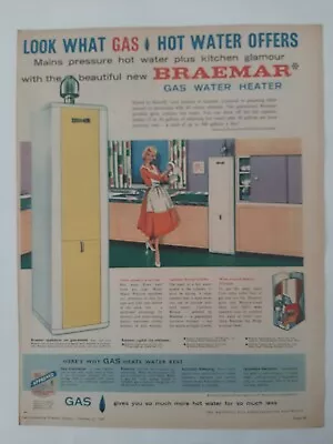 Vintage Australian Advertising 1960 Ad BRAEMAR GAS HOT WATER HEATER • $14.95