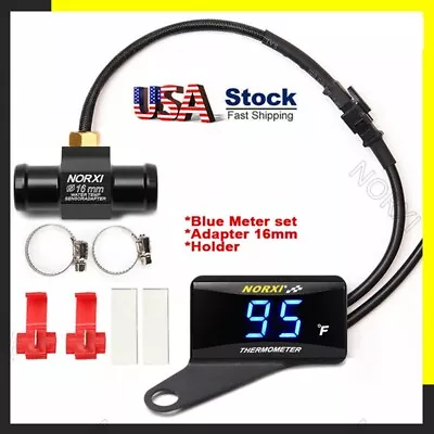 Motorcycle Fahrenheit Gauge Blue Digital Water Temperature Meter + Adapter 16mm • $24.99