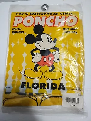 Vintage Disney Mickey Mouse Yellow Rain Poncho Youth One Size Fits All  SEALED • $12.99