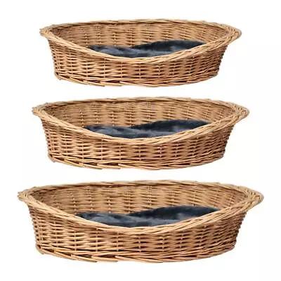 £34.99 • Buy Oval Wicker Dog Pet Bed Basket Sofa Puppy Cat Natural Wood Handmade Grey Rattan