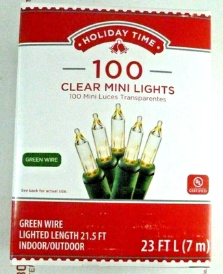 $9.44 • Buy Holiday Time 100 Clear Mini String Lights Green Wire Christmas Wedding NEW