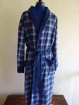 CHAPS BLUE PLAID Lightweight FLEECE WRAP Lounge ROBE Mens ONE SIZE • $19.99