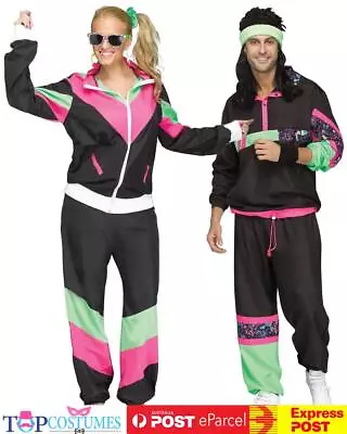 Couple Womens Mens 80s 90s Sweat Tracksuit Costume Shell Suit Retro Outfit • $56.45