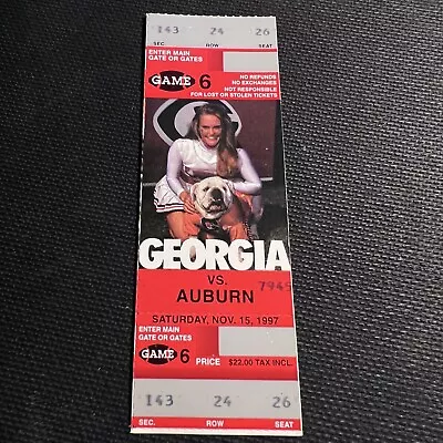 1997 GEORGIA Vs AUBURN Football FULL Ticket NCAA SEC BULLDOGS TIGERS • $19.99