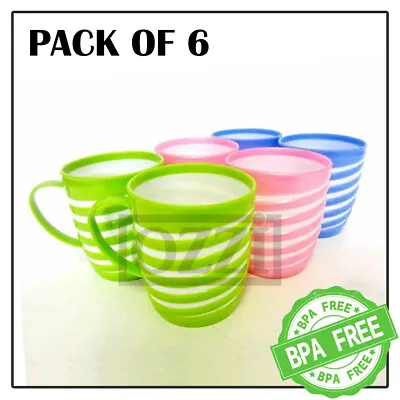 £8.40 • Buy 6x Reusable Striped COLOURFUL PLASTIC MUGS Drinking Cups Tea Coffee Camping Kids