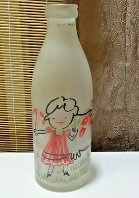 Vintage Illustrated Frosted Glass Milk Bottle - Girl With Cow • $18