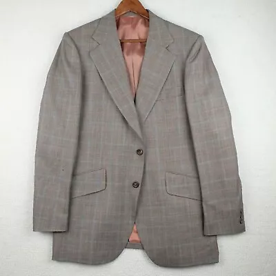 Vintage Blazer Jacket Mens 42L Tall Gray Check 100% Wool Two Button Single Vent • $24.49