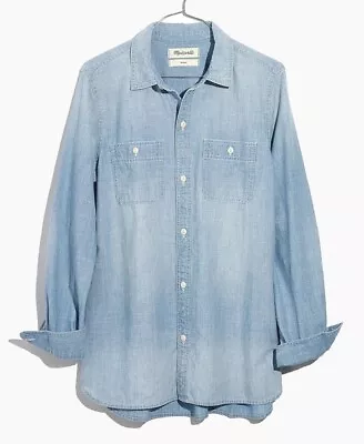 Madewell Chambray Classic Ex-Boyfriend Shirt In Evie Wash Large Button Up Cotton • $35