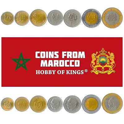 Set Of 7 Coins From Morocco: 5 10 20 Santimat 1/2 1 5 10 Dirham. 1987-1995 • $10.88