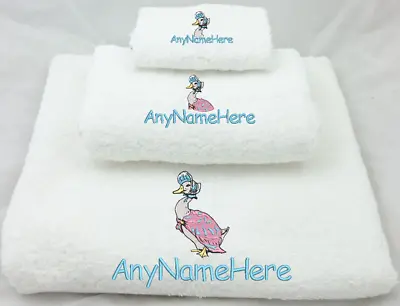 £19.99 • Buy Personalised Embroidered White Jemima Puddle Duck Towel Set Name Bath Swim Gift.