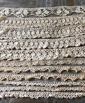 Lot Of VTG 1930s-50s Grandma's Handmade Cotton Crochet Lace Trim - Antique Ivory • $20