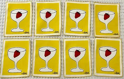 8 Vintage Vera Neumann Cocktail Napkins Martini Glass Strawberry Yellow White • $49.99