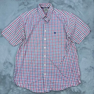 Cinch Shirt Mens Large Red Plaid Short Sleeve Button Up Casual Embroidered • $19.99