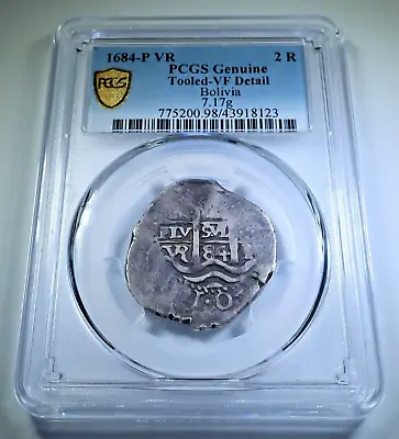 PCGS 1684 Spanish Bolivia Silver 2 Reales Antique 1600s Pirate Treasure Cob Coin • $389.95