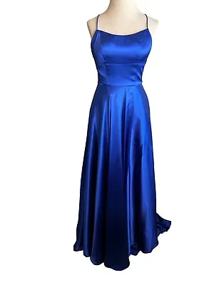 SHERRI HILL Size 0 Royal Blue Dress Prom Evening Formal Open Back Satin Womens • $89