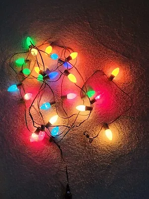 VINTAGE CHRISTMAS Lights 24 Ft One Continuous Strand Of 24 Bulbs Multi-Color C-9 • $14.99