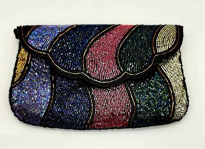 Vintage Beaded Minaudiere Clutch Shell Inspired Multi Color Mint Evening Bag • $29.95