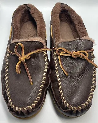 Men's LL Bean Wicked Good Moccasins Moosehide Slippers Chocolate Sz13 • $34.99