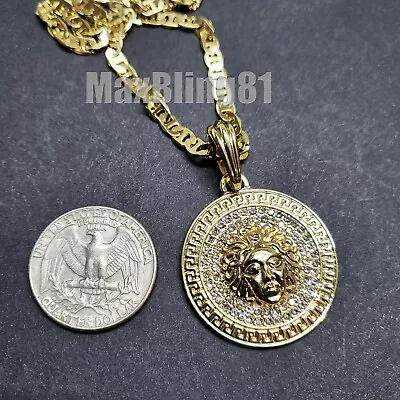 Gold Plated Medallion Medusa Pendant & 14K Stamped 20  24  Marina Chain Necklace • $18.99