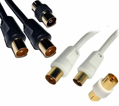 Coaxial TV Aerial Cable RF Male To Male Lead With Coupler Digital Coax 1m - 50m • £14.95