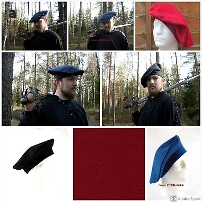 Medieval Tudor Hat Bonnet Big Round Hat Beret100% Wool Lined With Cotton 1 • £25