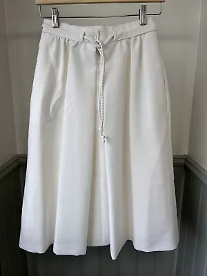 St Michael Skirt S Ivory Vintage Circle Pleated Flared Midi Pockets Belt Lined • £29