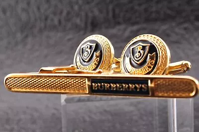 Burberry Round Cufflinks And Tipin Gold And Black Color  Style Men's Jewelry. • $133.98