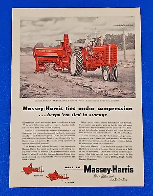 1955 Massey-harris P.t.o. Baler & 33 Tractor Original Color Print Ad Ships Free • $14.99