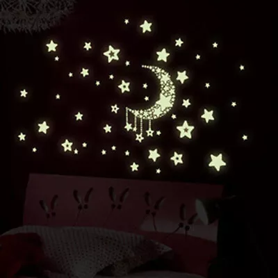 Star Moon Glow In The Dark Luminous Ceiling Wall Stickers Kids Bedroom Decal • $2.11