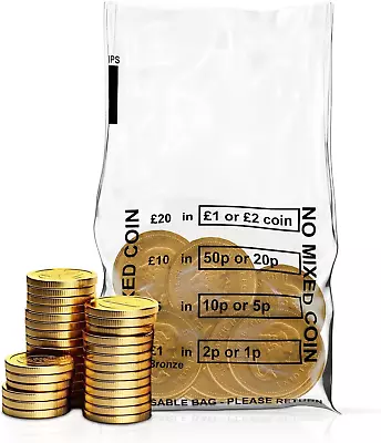 100 Pack - Coin Bags | Money Bank Bags | Clear Plastic No Mixed Coins Bank Bags  • £5.73