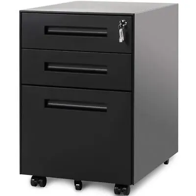 3 Drawer Lockable Under Desk Filing Cabinet Mobile Office Pedestal Storage Unit • £81.99