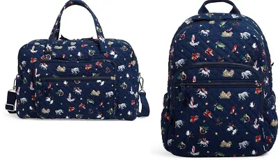 Vera Bradley Weekender Travel Bag & Campus Backpack SNOW GLOBE MOTIFS NAVY BLUE • $120