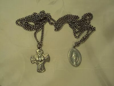 Lot Of 2 Vintage Silver Tone Religious Medal Necklaces #rel • $16